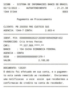 Comprovante do pagamento por meio de Custeio SUS (Foto: Captura de tela/Divulgação).